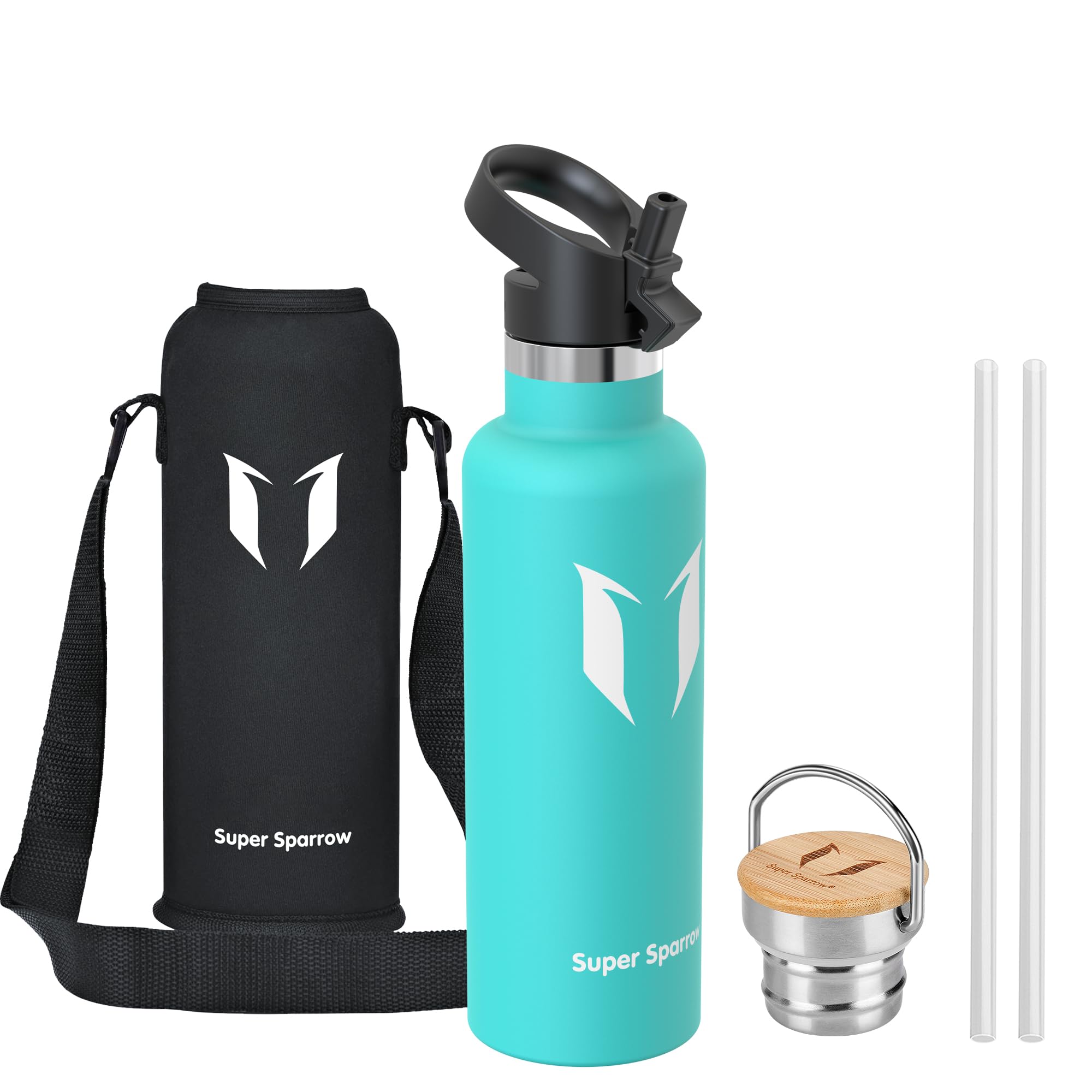 Super Sparrow Stainless Steel Water Bottle - 750ml - Vacuum Insulated Metal Water Bottle - Standard Mouth Flask - BPA Free - Straw Water Bottle for Gym, Travel, Sports