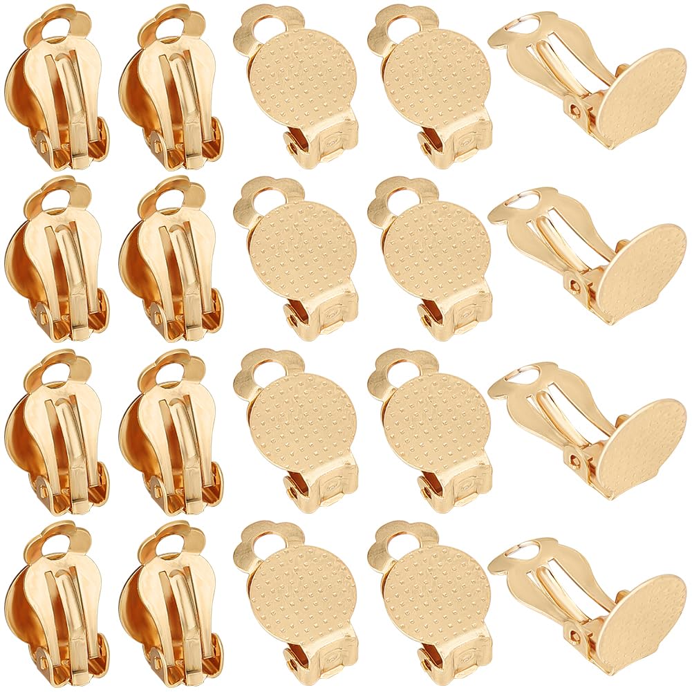 SUNNYCLUE 1 Box 40Pcs Gold Earring Converter Round Flat Back Tray Earring Clips Stainless Steel Non Pierced Ears Clip on Earring Backs Findings for Jewelry Earrings Making Supplies DIY Crafts Women