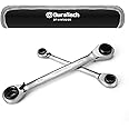DURATECH 4-in-1 Reversible Ratcheting Box Wrench Set, Double Box End, SAE, 2-Piece, 5/16, 3/8, 7/16, 1/2 & 9/16, 5/8, 11/16, 3/4-Inch, CR-V Steel, Mirror Polished, with Rolling Pouch