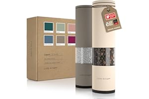 LARS NYSØM Salt and Pepper Mills Set Stainless Steel with Adjustable Ceramic Grinder 2 pieces I Design Spice Mills Set Manual (Greige/Buttercream)
