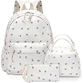 Zeyune 3 Pcs Waterproof Flower Backpack Set Christmas Gifts for Girls Students Teen Including School Bookbag Lunch Bag and Pencil Case Lightweight Floral Knapsack for Primary Middle High School Travel
