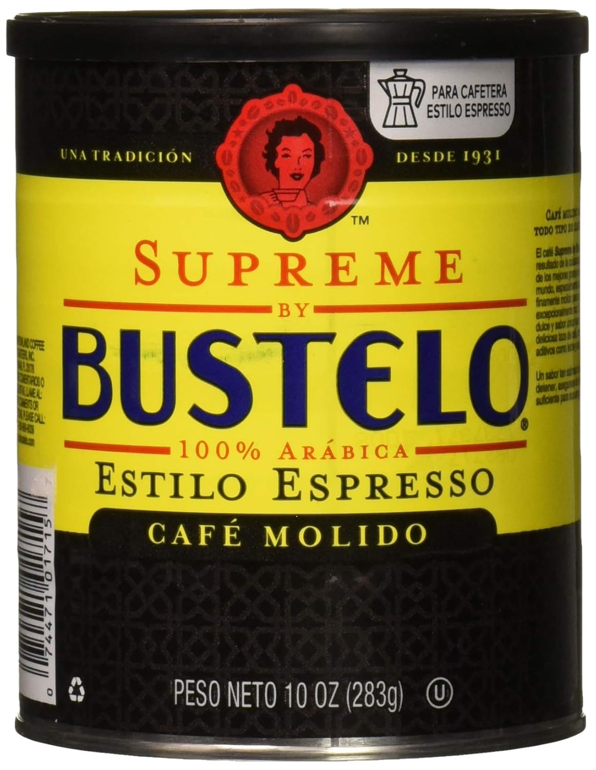 Cafe Bustelo SUPREME BUSTELO ESPRESSO GROUND COFFEE CAFFEINE CAN 10 OZ