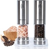 Rossedlyn Electric Salt and Pepper Grinder Set Rechargeable with 6 Adjustable Coarseness, Upgraded Larger Capacity, Stainless Steel Automatic Pepper and Salt Grinder Mill White LED lights 2 Pack-S1