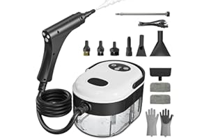 Gloppers Steam Cleaner, Handheld Steam Cleaner with 6 Levels Adjustable Handle, 1.5L Water Tank, Steamer for Cleaning, Portable Steam Cleaner for Home, Car, Furniture, Couch, Bed Bugs (White & Black)