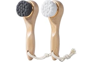 Beomeen 2 Pcs Face Scrubber with Wooden Handle, Facial Cleansing Brushes Face Wash Brush for Deep Pore Cleansing and Exfoliating, Ultra Soft Bristles Manual Dry Brush for Face Care