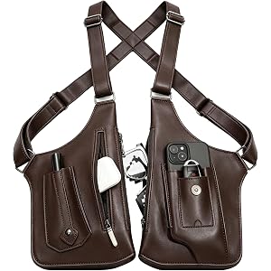 Brown Underarm Shoulder Bag for Men, Leather Double Shoulder Armpit Bag | Leather Shoulder Holster for Men with Adjustable De
