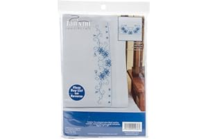 Janlynn 65-32083 Blue Floral Pillowcase Pair Stamped Cross Stitch-20 X30
