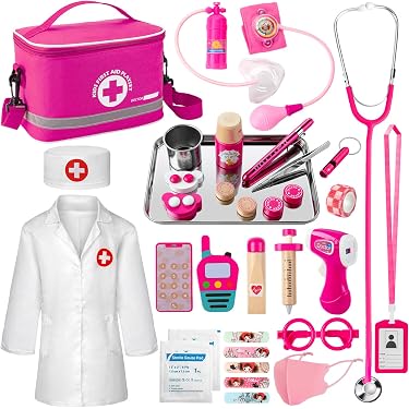 Nasjac Juguete de Médicos para Niños, 20Pcs Juego de Veterinario de Niño Niña con Perro Muñeca, Juego de rol Médico Bata, Juego Cuidado de Mascotas Simulación, Regalo de Navidad de Niños 3