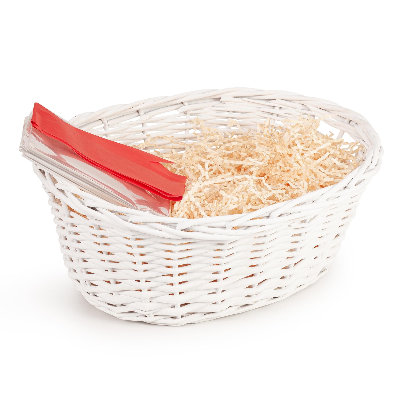 Woodluv Hand Made Wicker Oval Storage Gift Hamper Basket With Handles, White 35 x 28 x 12.5cm — image 1
