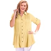 Woman Within Pintucked Button Down Gauze Shirt | Women's Plus Size