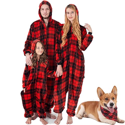 Authfornia Christmas Pajamas for Family, Flannel Drop Seat Onesie