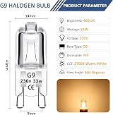 Caldarax 12 Pack G9 Halogen Bulbs 33W 2700K Dimmable 460 Lumens view 2