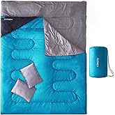 Tuphen Double Sleeping Bag, Sleeping Bag with 2 Pillows, Queen Size XL Bag for 2 People, Cold Warm Weather- 3 Seasons, Waterproof Adults for Camping, Backpacking or Hiking