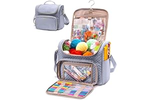 MYBAGZING Crochet Bag Organizer, Quilted Storage Bag with Hanging Hook, Yarn Holder for Knitting & Crochet Accessories, Mother's Day Gift