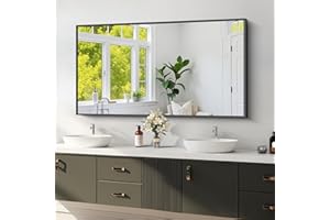 Koonmi Black Framed Bathroom Mirror - Shatterproof 24"x48" Tempered Glass, HD No Distortion, Horizontal/Vertical Mount, Modern Matte Aluminum Alloy Frame