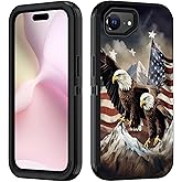 FVAENDHIO for iPhone 16e Case, Heavy Duty 3 in 1 Hybrid Military Grade Shockproof Drop Full-Body Protective Cover for iPhone 16e (2025) 6.1 inch, Patriotic American Flag Bald Eagle