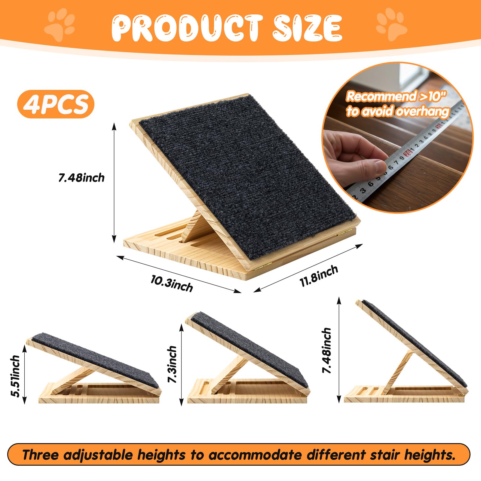 Condition photo showing New/Like New for cinnvoice 4 packs dog ramp for stairs adjustable 5.5 to 7.48 inch height foldable wooden pet ramp wi