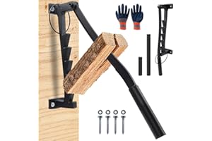 Manual Wall-Mounted Log Splitter, Steel Firewood Splitter with Extended Handle, Includes Mounting Hardware, Gloves and Storag