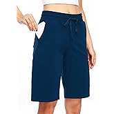 Willit Women's Shorts 10" Bermuda Cotton Long Shorts Yoga Exercise Knee Length Workout Athletic with Pockets