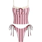 ZAFUL Tankini Swimsuits for Women Tie Front Tummy Control Spliced Ruffles Bikini Sets Two Piece Bathing Suits