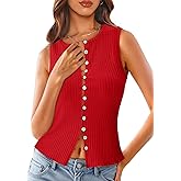 Tankaneo Womens Going Out Tops Summer Cute Ribbed Tank Crop Button Up Vest Top Y2K Sexy Outfits