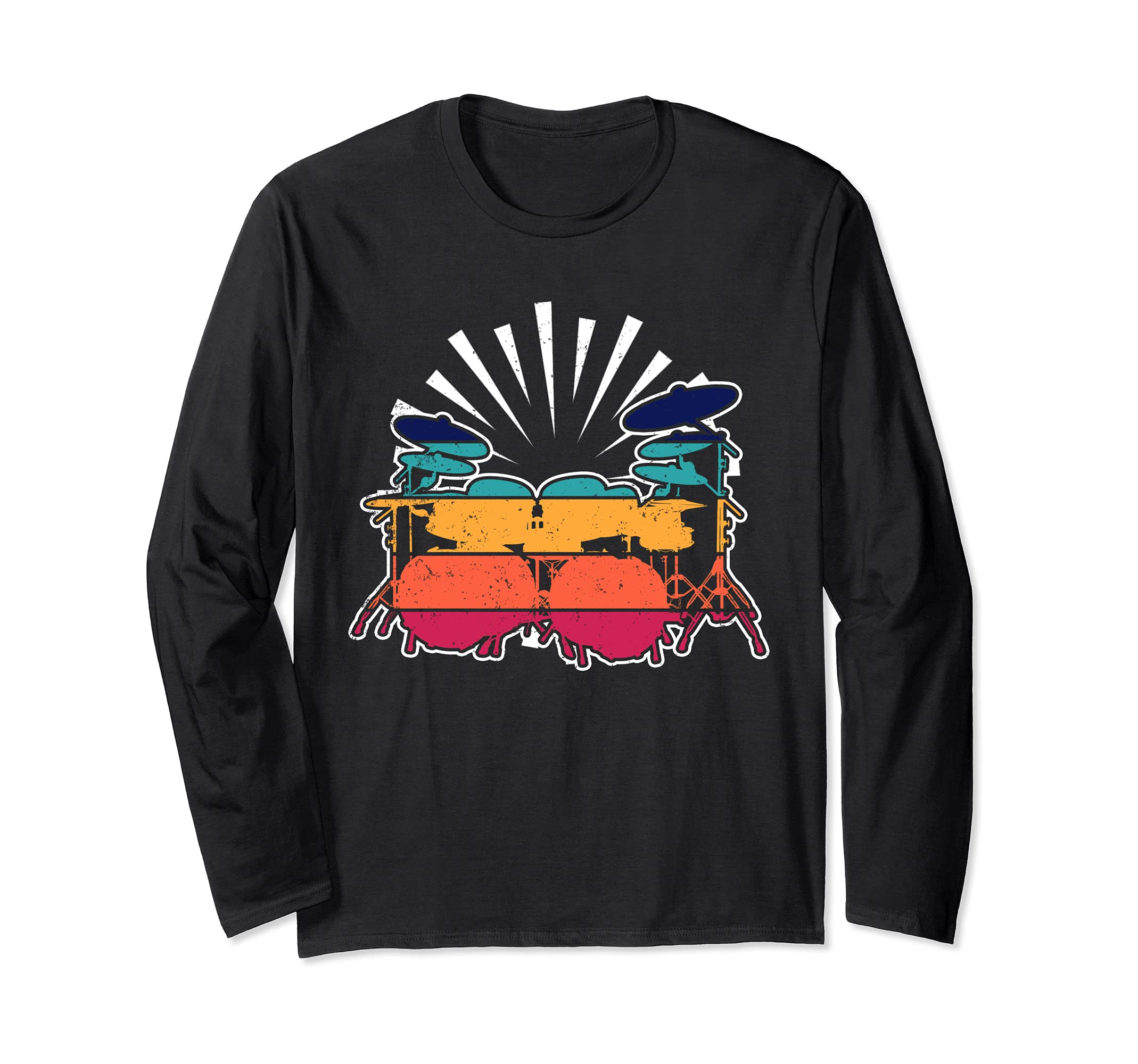 Retro Drums Player Music Drummer Percussion Musician Drums Long Sleeve T-Shirt