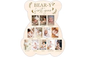 UIBOVA Bear My First Year Photo Board, Bear-Y Baby Milestone Signs for Boys Girls Nursery Decor, 12 Month Pictures for Baby First Year, Picture Board for 2x3 Photos, Best Babies Keepsake Gifts-A27