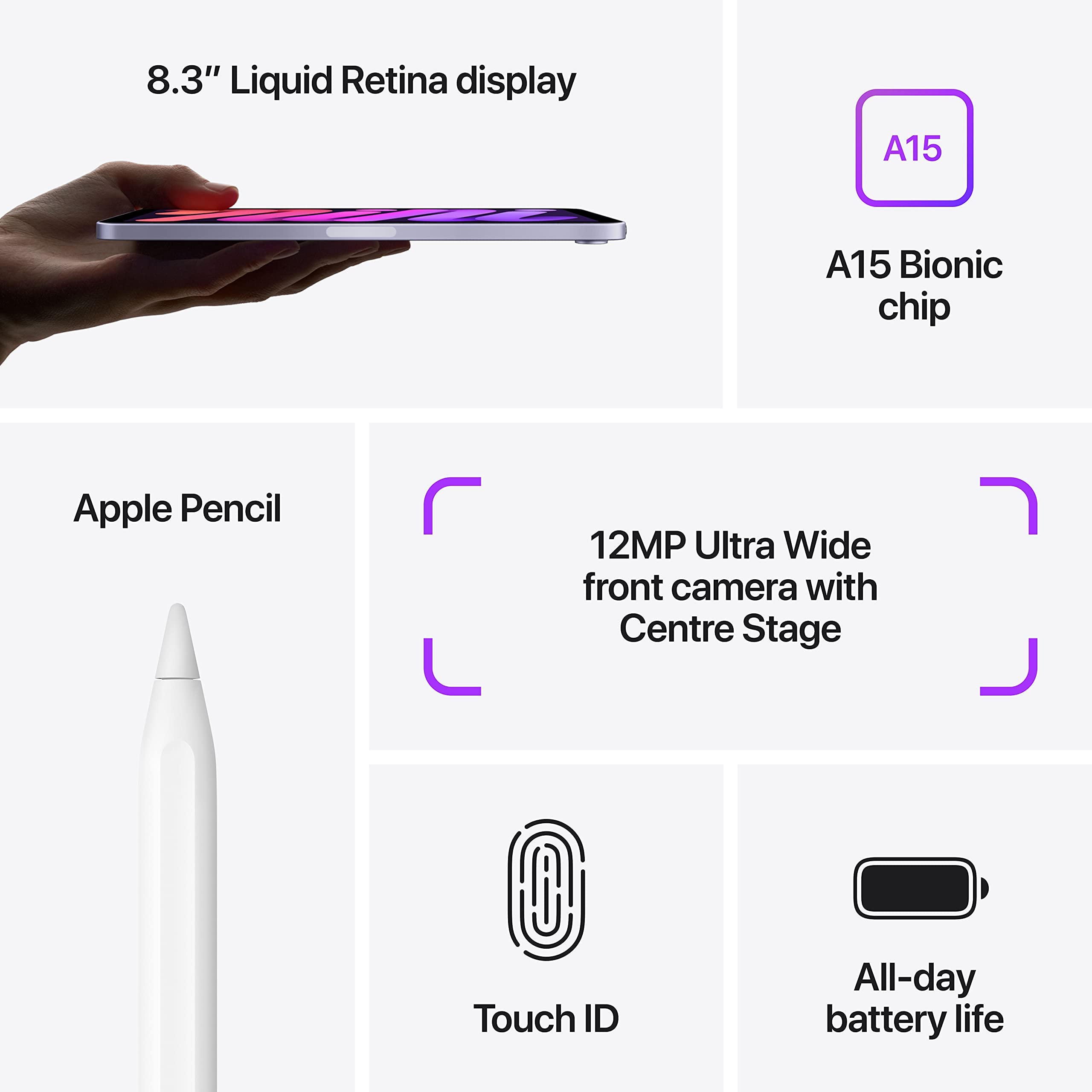 2021 Apple iPad Mini (8.3-inch, Wi-Fi, 64GB) - Purple (Renewed)