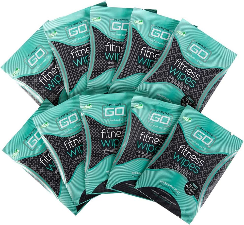 HyperGo Full Body Wipes,10 Individually Wrapped Wipes, Mint