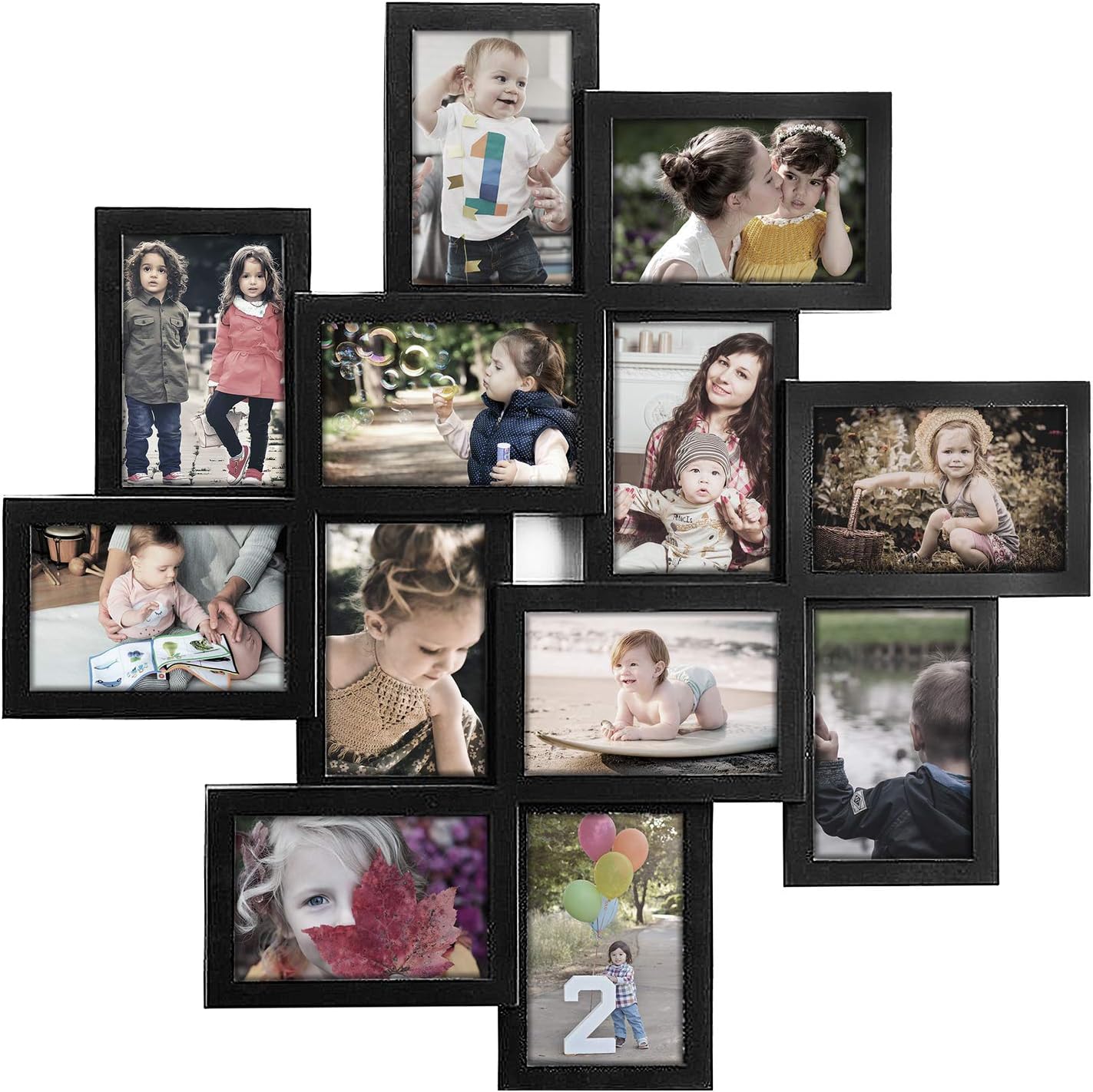DL furniture - 12 Opening Decorative Wall Hanging Collage Puzzle Picture Photo Frame, 4 x 6 inches | Black