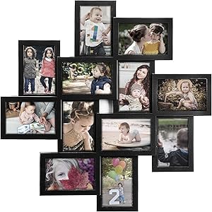 DL furniture - 12 Opening Decorative Wall Hanging Collage Puzzle Picture Photo Frame, 4 x 6 inches | Black