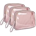 BAGSMART TSA Approved Toiletry Bag, 3 Pack Clear Makeup Cosmetic Bag Organizer, Quart Size Travel Bag for Toiletries, Carry-on Travel Accessories Essentials - Pink
