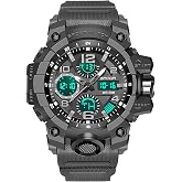YOOTEN Waterproof Sports Watches for Men with Night Light, Dual Display Analog Digital Outdoor Swimming Surfing Military Tactics Black Wrist Watch