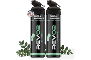 REVO2 Oxygen Can | 98% Pure Portable Oxygen Bottle for Stress Relief, Focus, Breathing Support & Wellness | 10L Canister with Leak-Proof Mouthpiece & Trigger Lock for Travel - Eucalyptus Menthol 2 Pack