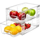 2 Pack Stackable Storage Drawers,Plastic Organizers Bins, Drawers Storage with Handles and Movable Dividers for Organization and Storage in Fridge,Bathroom, Pantry, Kitchen Cabinets, Under Sink