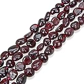 Adabele 15 Inch Natural Garnet Dark Red Gemstone Loose Beads 7mm to 12mm Free Form Oval Tumbled Pebble Gem Stone Spacer for Jewelry Making GZ12-58