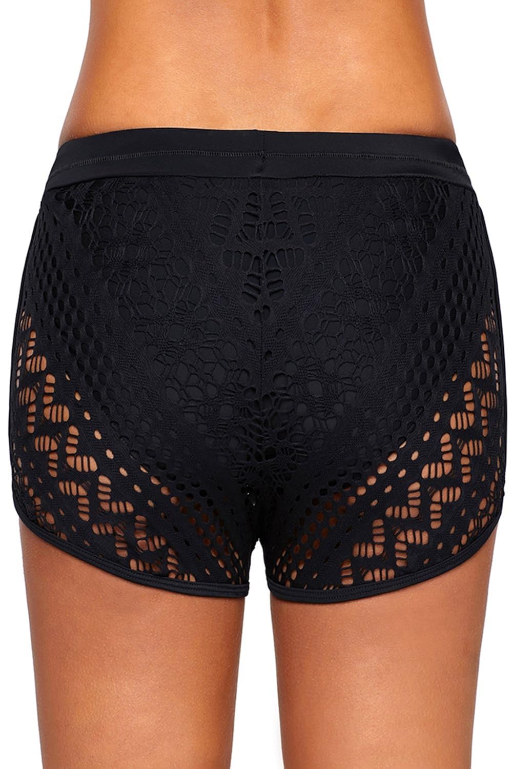 boldgal women's swimwear lace hollow out shorts (black)