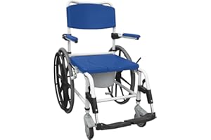 Drive Medical NRS185006 Aluminum Rehab Shower Commode Chair with Rear-locking Casters, Blue