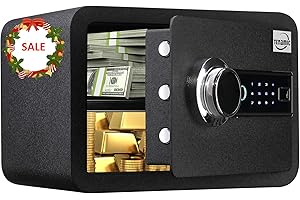 Tenamic Biometric Fingerprint Safe Box 0.85 Cubic Feet Fireproof Waterproof Safe Box with Induction Light and Leather, Solid Alloy Steel Office Hotel Home Cabinet Safe, Black