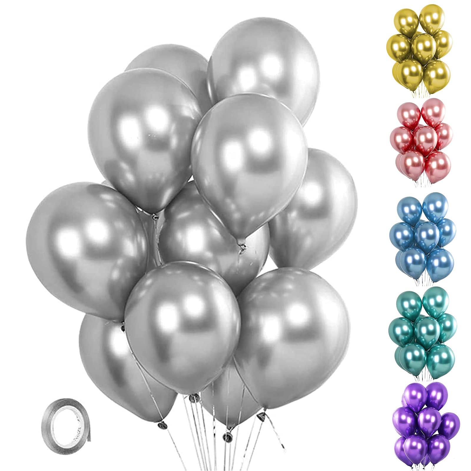 Unisun Metallic Balloons, 20 PCS 12 Inch Thick Chrome Metallic Silver Balloons Helium Shiny Balloon for Birthday Baby Shower Wedding Anniversary Festival Carnival Party Decorations (Silver)