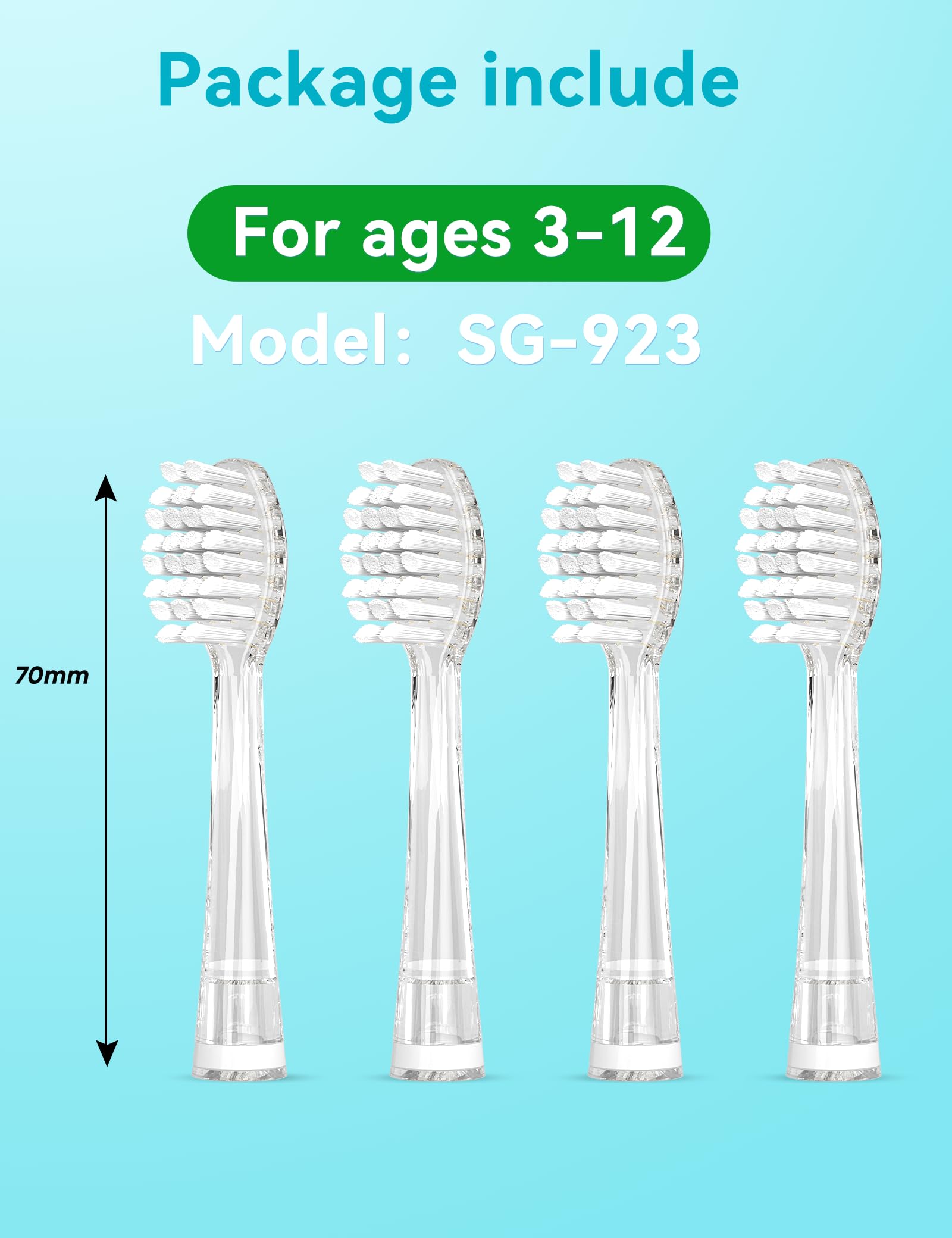 SEAGO Kids Replacement Brushes, Set of 4. Compatible Models SG-513 SG-2139 SG-977 (Clear, L)
