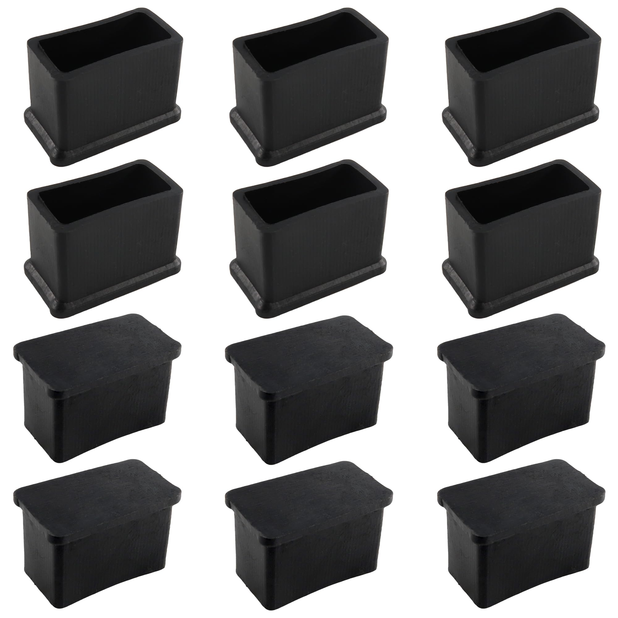 Photo 1 of AUXBC 12PCS 3/5" x 1-1/5"Rectangular Rubber Furniture Leg Caps, PVC Chair Leg Tips Caps, Furniture Foot Protectors, Black Rubber Table Foot Cover, Wear-Resistant Table Chair Leg End Cap