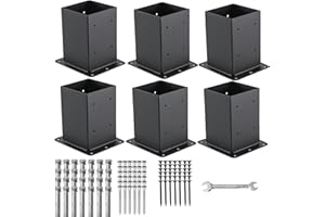 AXWHYS 4x4 Post Base 6 Pcs, (Inner Size 3.5"x3.5") Post Anchors, 13GA Thick Solid Steel & Black Powder Coated,Deck Post Brackets Support Deck Base Plate Pergola Brackets Fence Kit Mailbox Mount…
