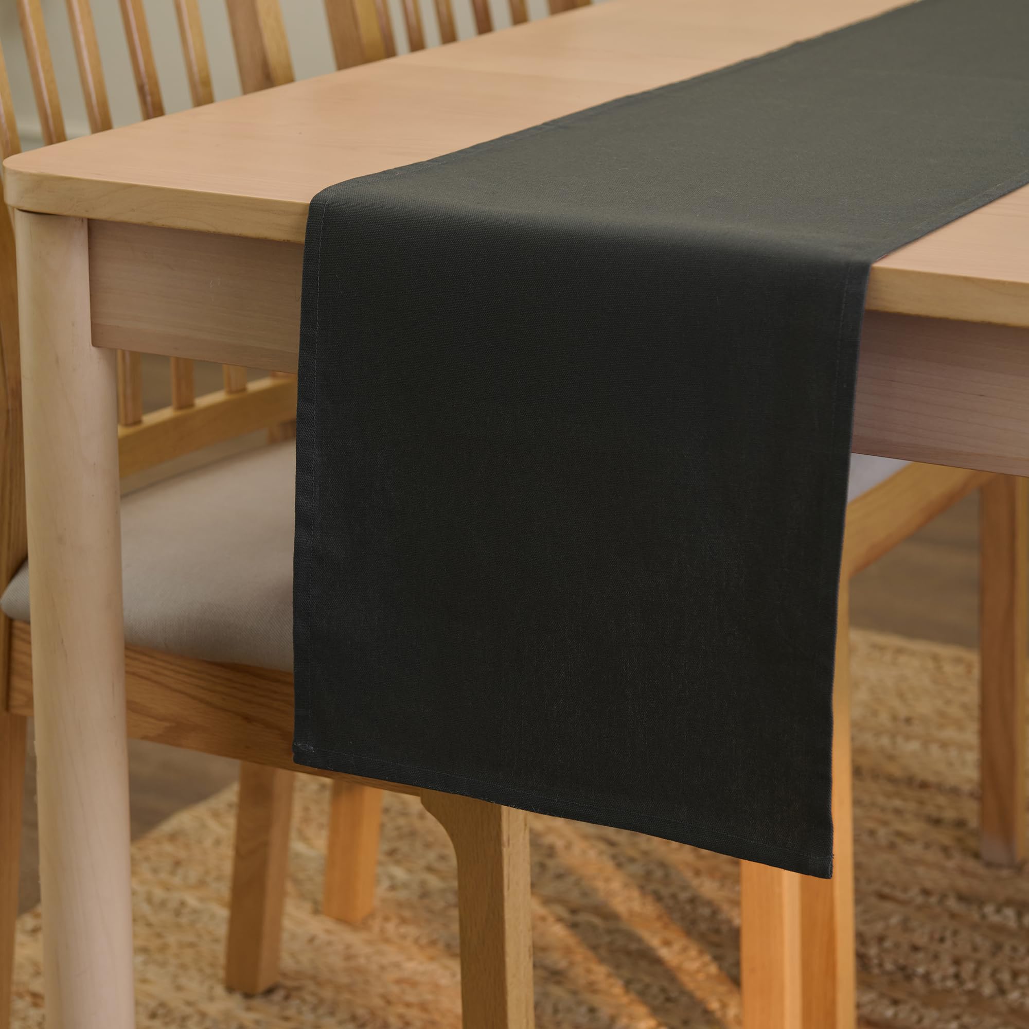 Encasa XO Table Runner 13x59 in Long | Cotton Canvas Fabric | Charcoal Grey Solid Color | Machine Washable & Durable