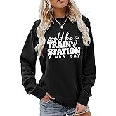 Jtvznmi Country Music Shirt for Women Train Station Sarcastic Crewneck Sweatshirt Boho Cowgirl Vintage Western Pullover Tops