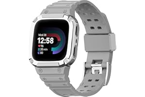 MiRUSI Compatible For Fitbit Smart Watch Versa 4/3/2/1/Fitbit Versa Lite/Fitbit Sense 2/Fitbit Sense Bands with Case, Protective Case Strap Rugged Sport Protect Wristbands For Men Women