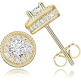 AMELINE Stud Earrings for Women 14K Gold Earrings for Women with Cubic zirconia Dazzling and High-end look Womens Gold Earring Studs 6.5/8.5mm