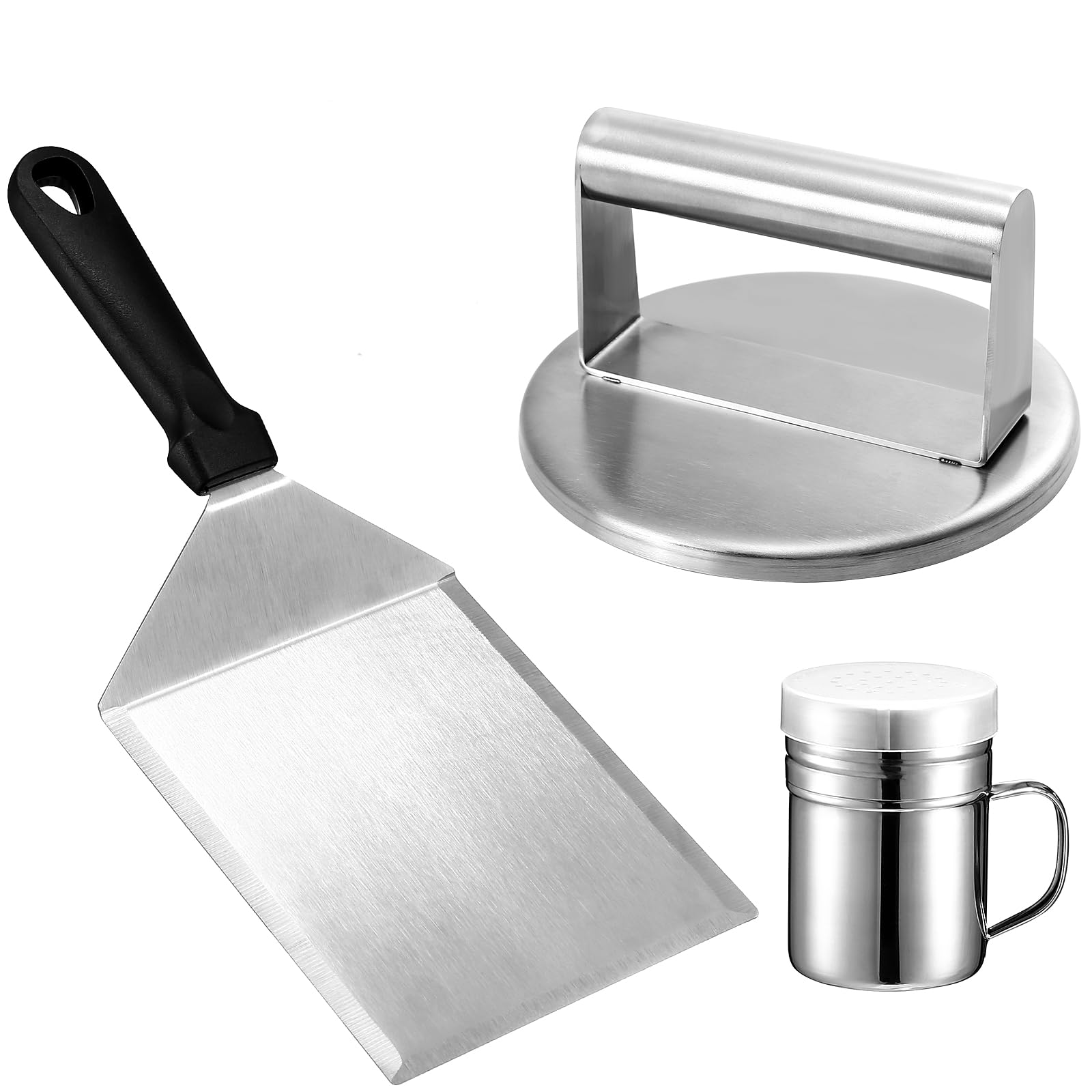 GWHOLE Smashed Burger Kit,Stainless Steel Grill Spatula, Burger Patty Press Turner,Spice Pot Burger Smasher Griddle Accessories Kit for Flat Top Griddle Grill Cooking Gift Package