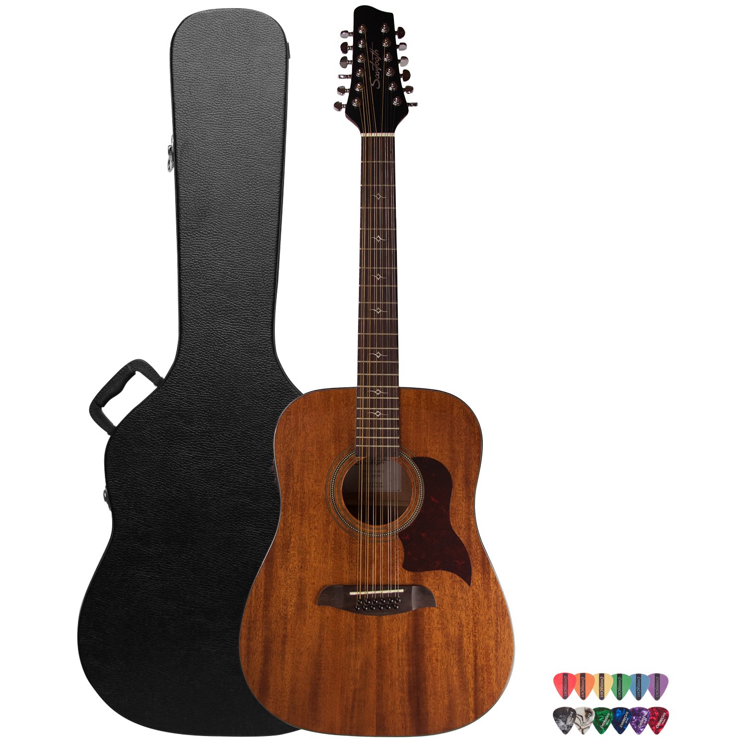 Sawtooth Mahogany Series 12-String Solid Mahogany Top Acoustic-Electric Dreadnought Guitar with Hard Case and Pick Sampler