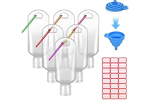 HATTIE 6 Pack Travel Plastic Clear Keychain Bottles 50ml/2oz Portable Leakproof Squeeze Small Bottles With Flip Cap Refillabl